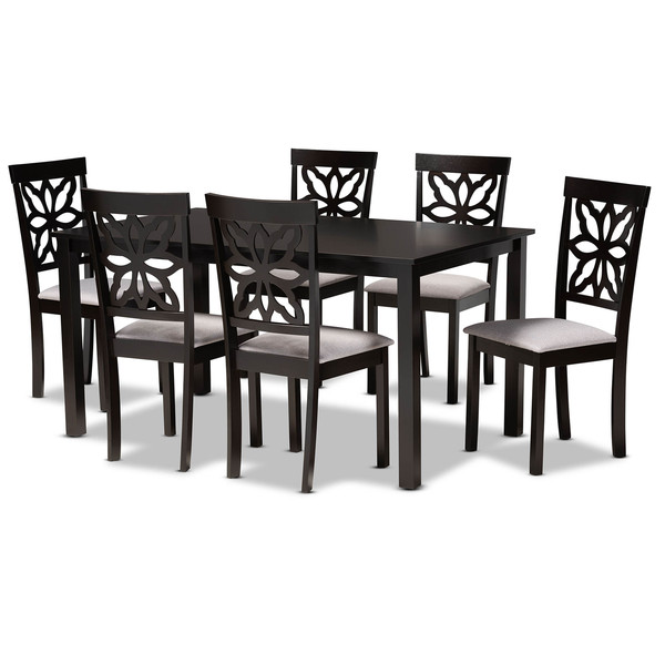 Baxton Studio Dallas Grey Upholstered and Brown Finished Wood 7-Piece Dining Set 171-10954-10519